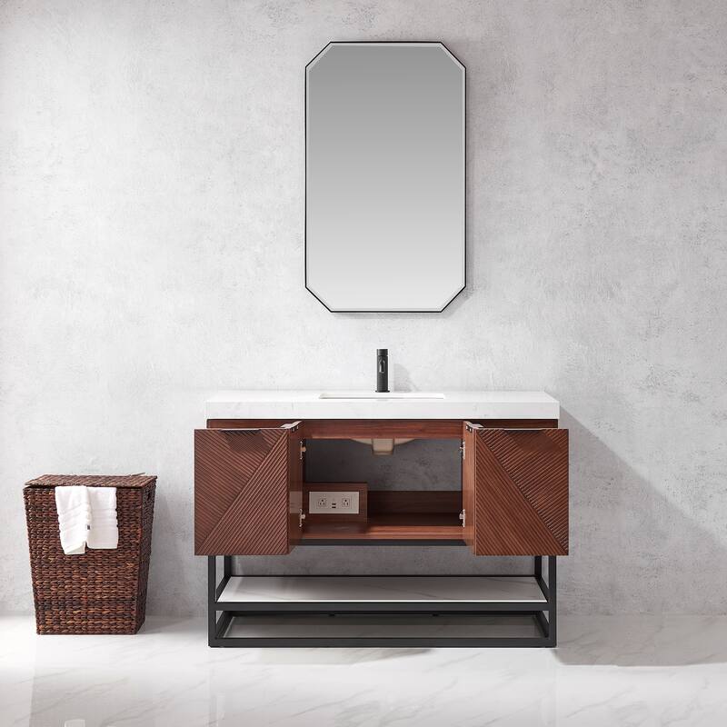 Mahon Single Bath Vanity with Composite Stone Top and Mirror