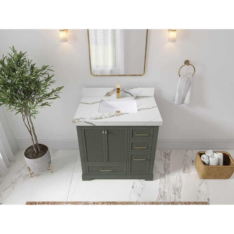 Willow Collections 36 in. W x 22 in. D Alys Center Sink Left Bathroom Vanity with Countertop - 2"Calacatta Gold - Pewtergreen