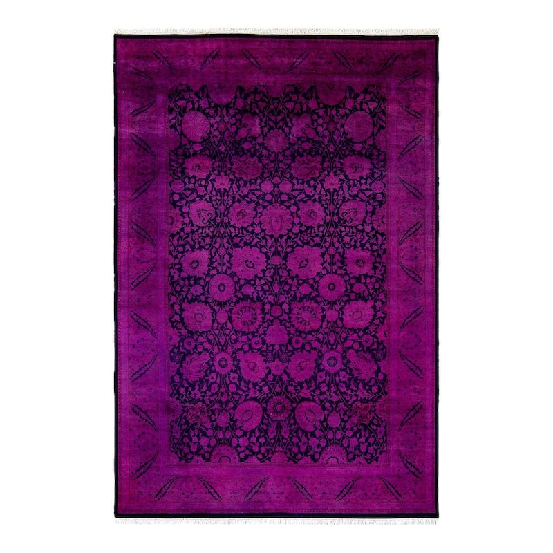 Overton Hand Knotted Wool Vintage Inspired Modern Contemporary Overdyed Purple Area Rug - 6' 2" x 9' 2"