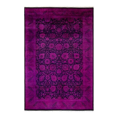 Overton Hand Knotted Wool Vintage Inspired Modern Contemporary Overdyed Purple Area Rug - 6' 2" x 9' 2"