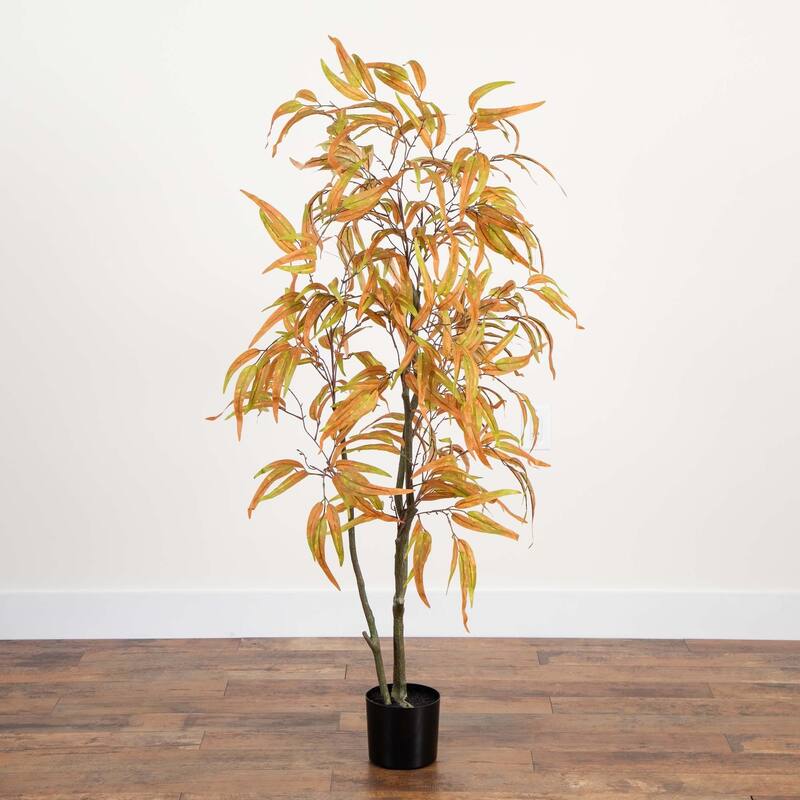 Artificial Eucalyptus Potted Tree - 5' - Orange and Green