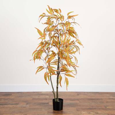 Artificial Eucalyptus Potted Tree - 5' - Orange and Green