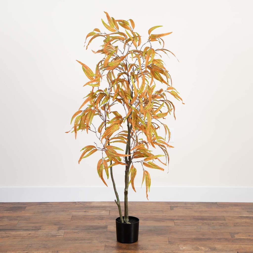 Artificial Eucalyptus Potted Tree - 5' - Orange and Green