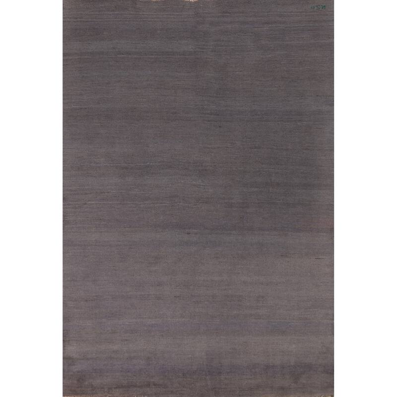 Striped Gray Blue Gabbeh Modern Area Rug Hand-Knotted Wool Carpet - 5'5"x 8'1"