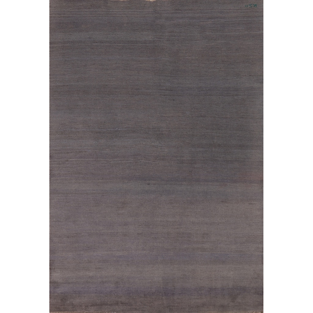 Striped Gray Blue Gabbeh Modern Area Rug Hand-Knotted Wool Carpet - 5'5"x 8'1"