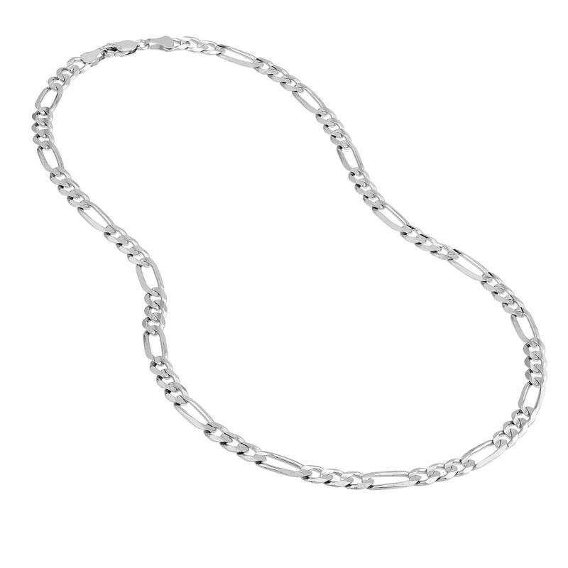 Curata 925 Sterling Silver Rhodium 5.8mm Concave Figaro Chain Necklace For Men (Lobster)