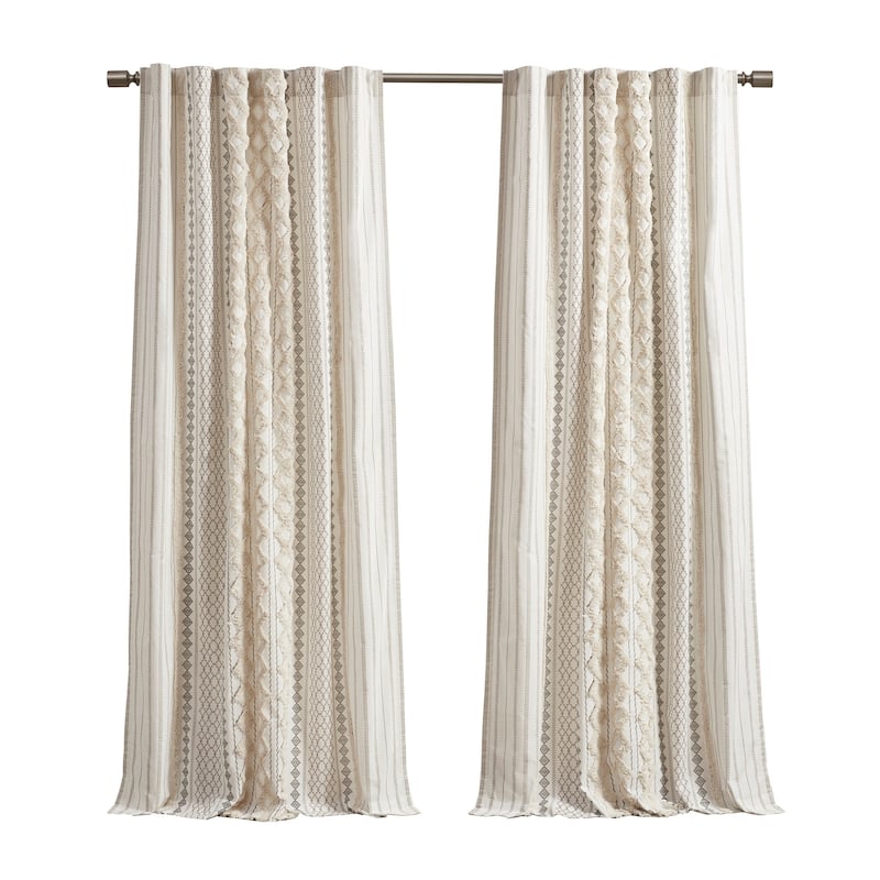 INK+IVY Imani Cotton Printed Single Curtain Panel with Chenille Stripe and Lining