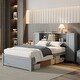 preview thumbnail 1 of 22, Twin Size Platform Bed with Storage Headboard, 3-Shelves, 2-Side Lockers, Solid Pine Wood Frame for Bedroom, Grey Grey