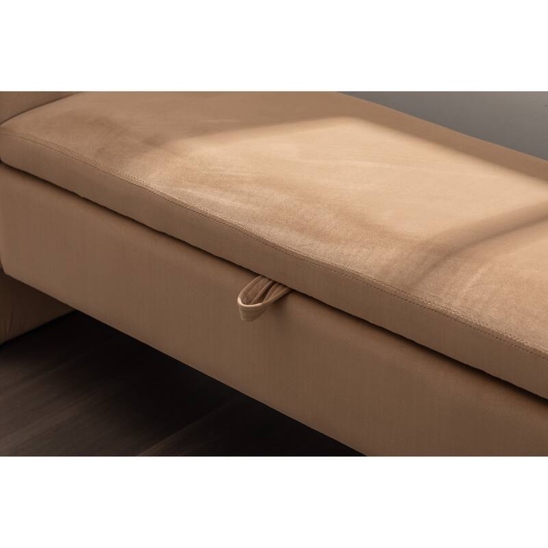 53" Modern Storage Bench with 300lb Seating, Velvet Upholstered Bed Bench with Wood Legs Safety Hinge
