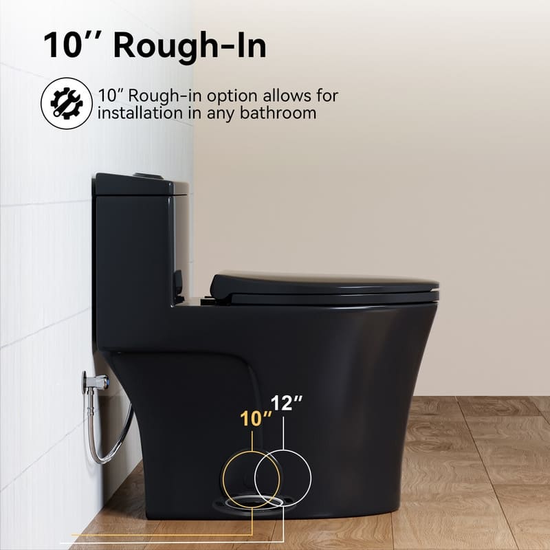 HOROW 1 Piece Dual Flush Elongated Toilet Matte Black 0.8 1.28 GPF Soft Close Seat Included - N/A