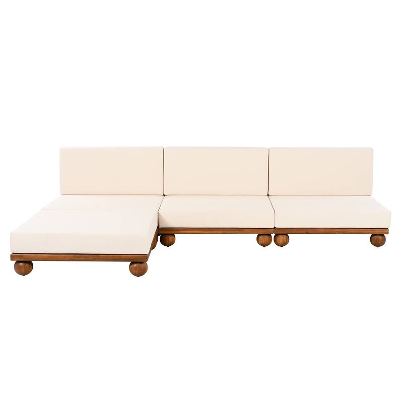 Scott Living Dulcie 4 Piece Outdoor Acacia Wood L Shape Setional Sofa with Removable Cushions