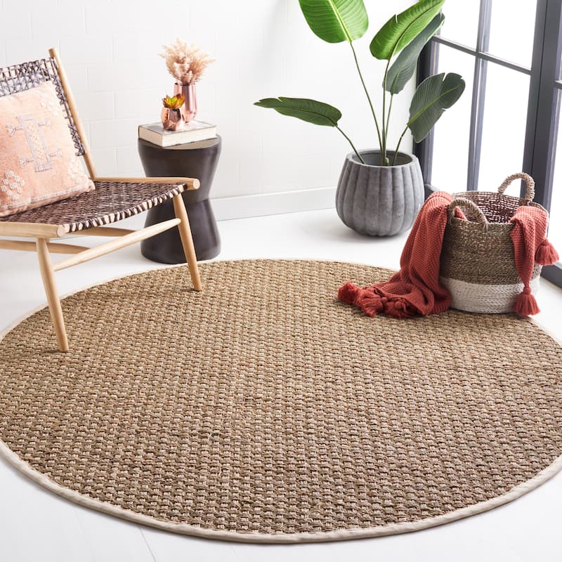 SAFAVIEH Natural Fiber Marina Basketweave Seagrass Rug - 12' Round - Natural/Ivory - Round