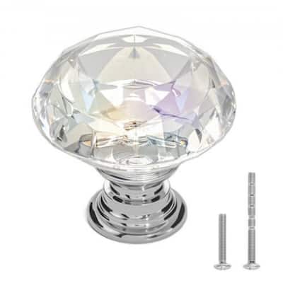 12 Pack Diamond Style Cabinet Knobs Clear Acrylic with Polished Silver Base and Screws - 1.22 x 1.1 in