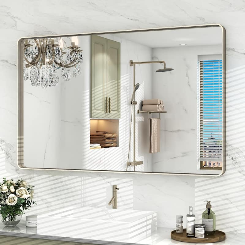 Aluminum alloy Framed Tempered Glass Wall Bathroom Vanity Mirror - 48" x 30" - Silver