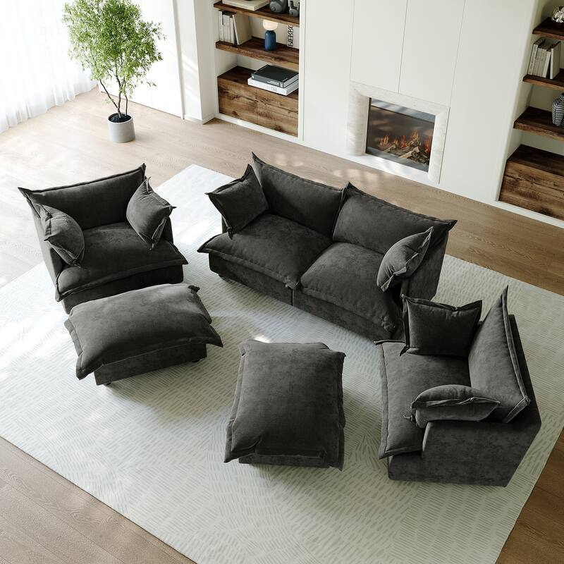 6 Piece Oversized Chenille Comfy Cloud Modular Sectional Sofa Set