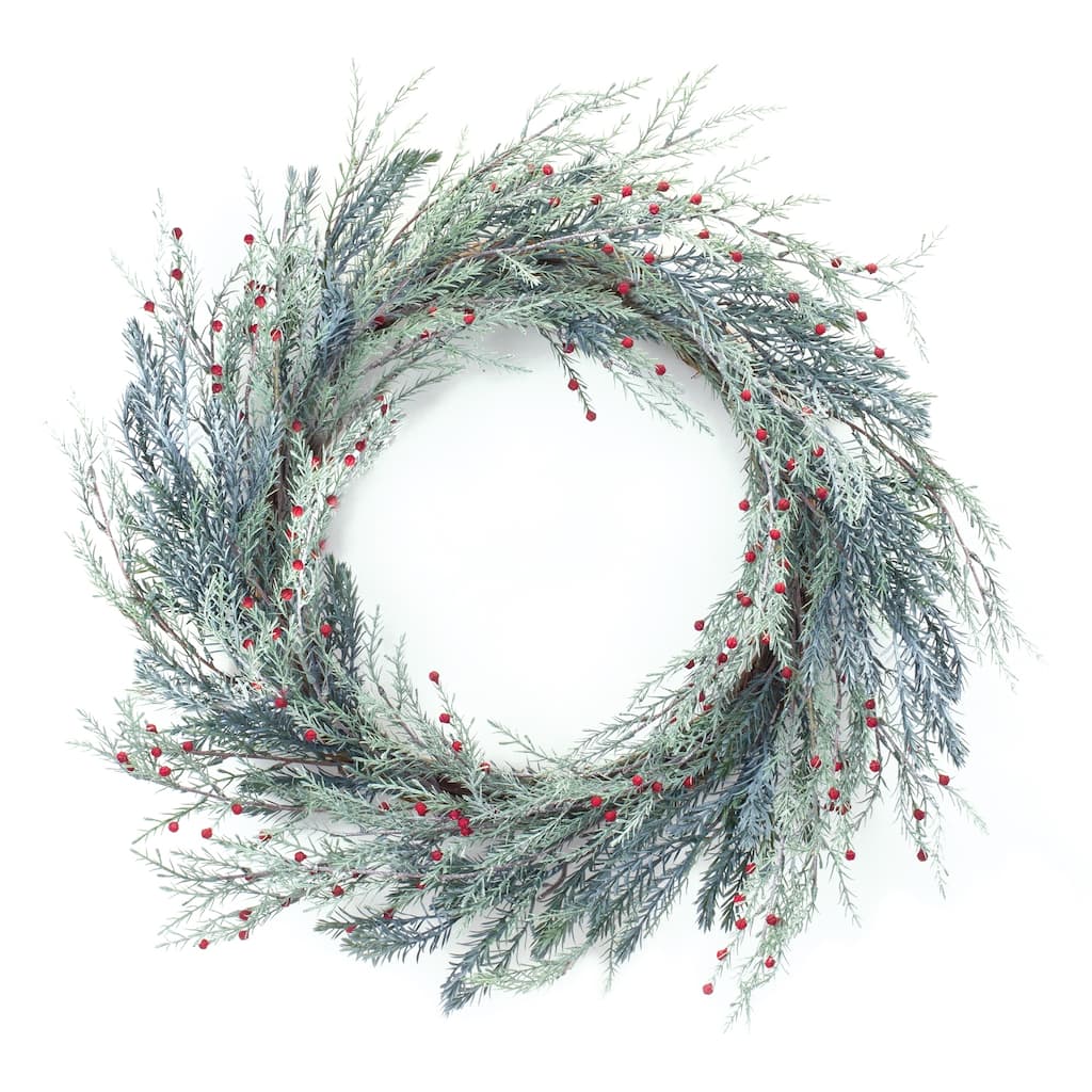 Mixed Pine Berry Wreath 24"D - Red