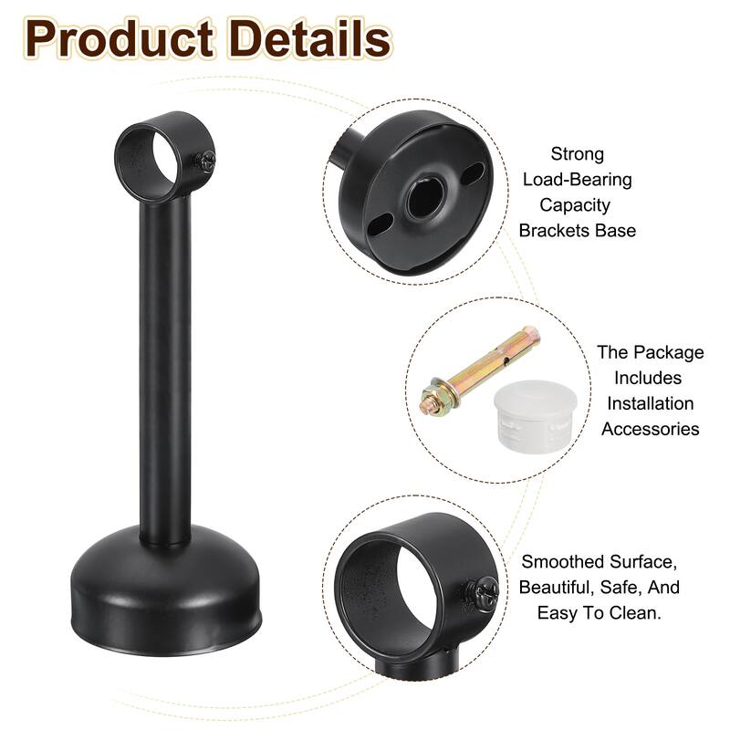 4 Set Ceiling Mount Curtain Rod Bracket, Stainless Steel Rod Holders