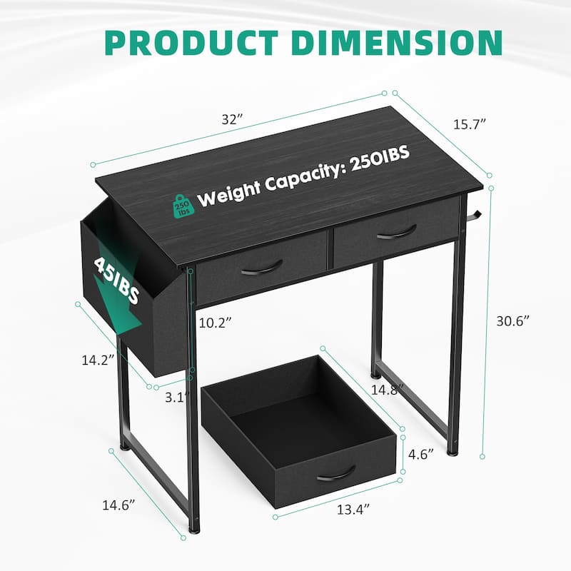 Computer Desk - Features Storage, Fabric Bag, Headphone Hook