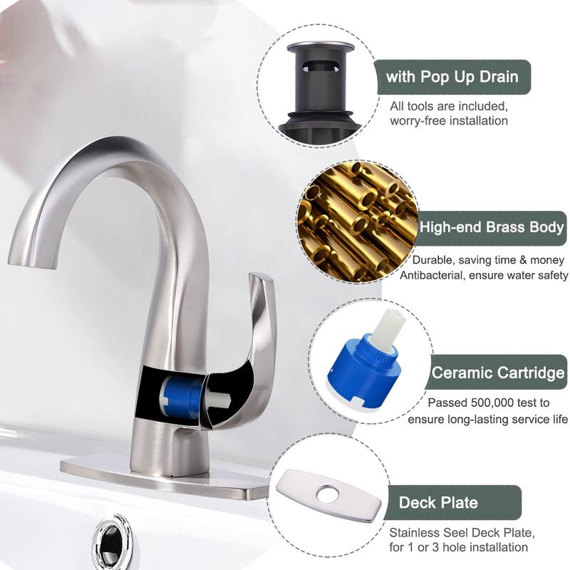 WOWOW Single Handle Gooseneck Bathroom Faucet with Deckplate Included