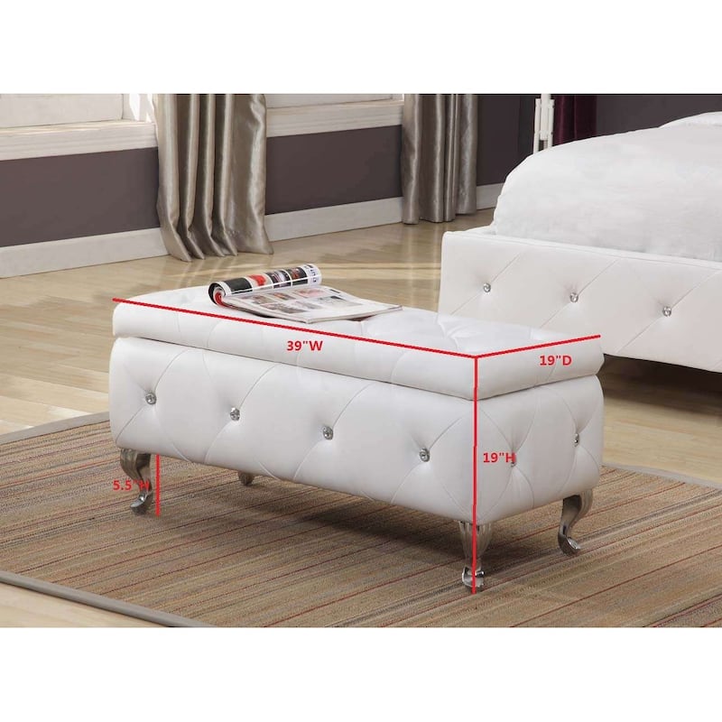 Tufted Design Black Upholstered Storage Bench Ottoman