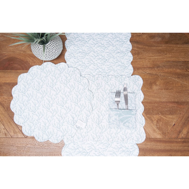 Seafoam Reef Scalloped Placemats Set of 6 Nautical Design Coral, 13" x 19"