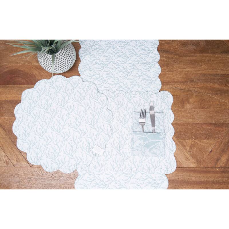 Seafoam Reef Scalloped Round Placemats Set of 6 Nautical Design Coral, 17"