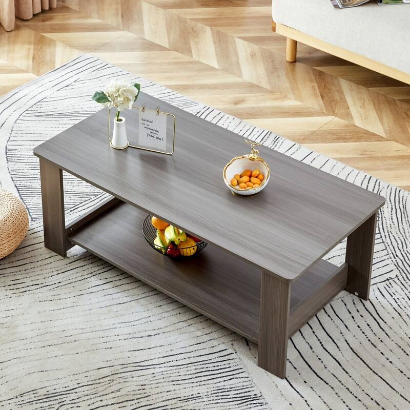 Double Layered Coffee Table Suitable for Living Room - 43.3"L Grey