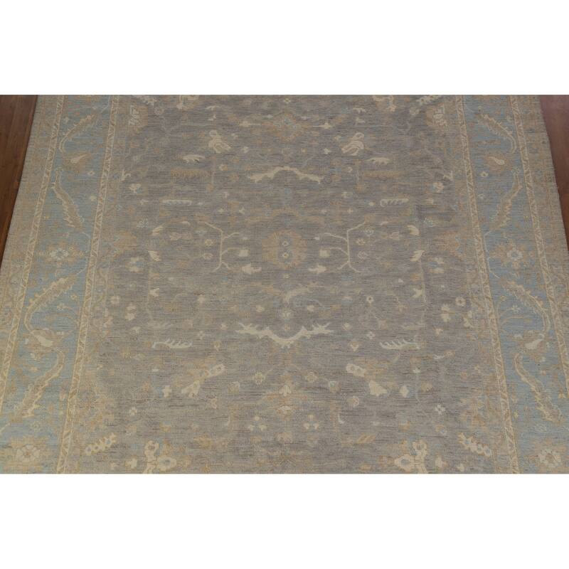 Hand Knotted Oriental 100% Wool Carpet Transitional All-Over Greys & Charcoal Oushak Area Rug - 12' 2'' X 8' 10''