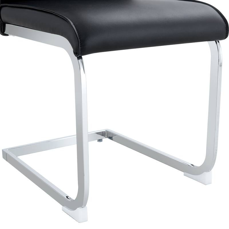 8 Piece PU High Elastic Dining Chair With High Backrest, Cushion, Silver Metal Legs For Dining Room Kitchen Living Room Bedroom