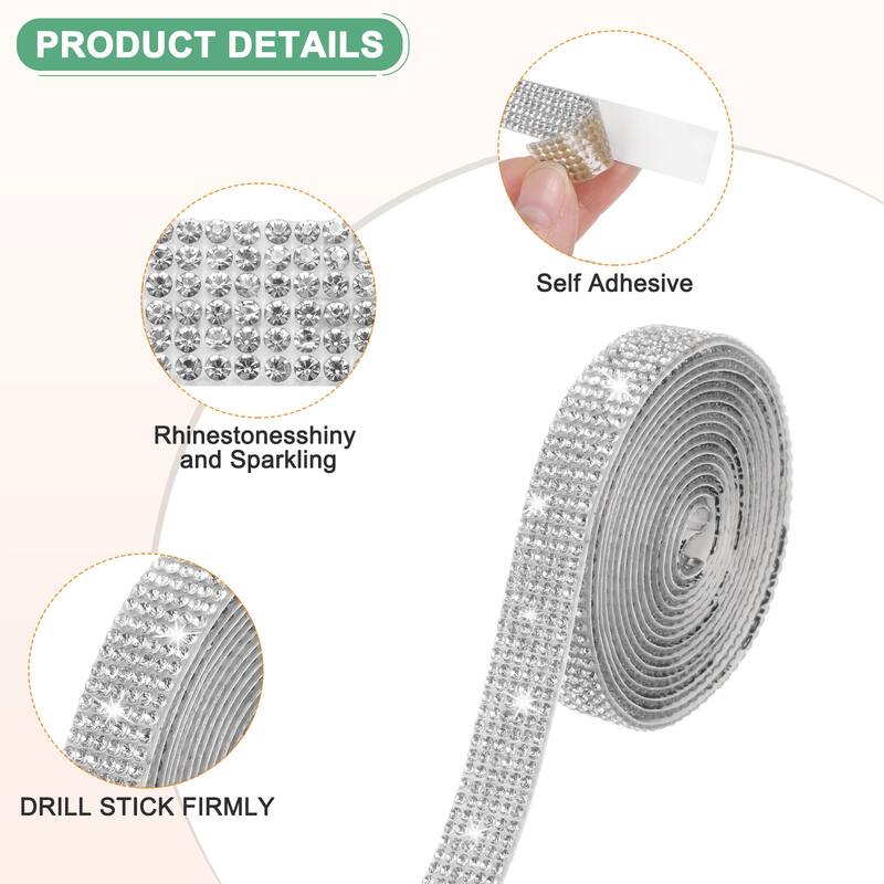 2-Roll Crystal Rhinestone Ribbon,0.5/1.1 Inch x 2 Yards for DIY