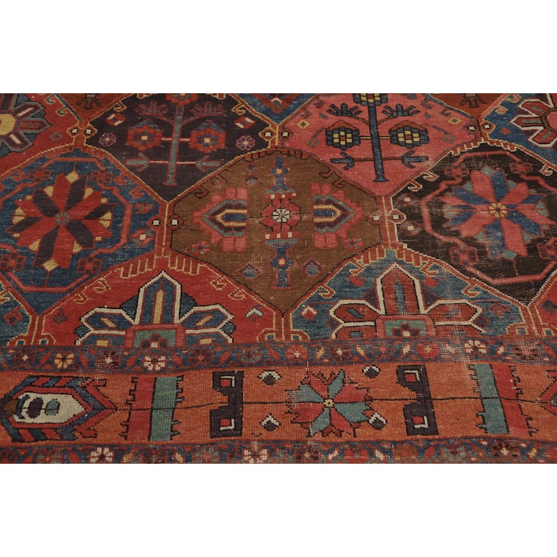 Hand Knotted Oriental 100% Wool Carpet Traditional Geometric Oranges & Rust Bakhtiari Area Rug - 9' 5'' X 7' 3''