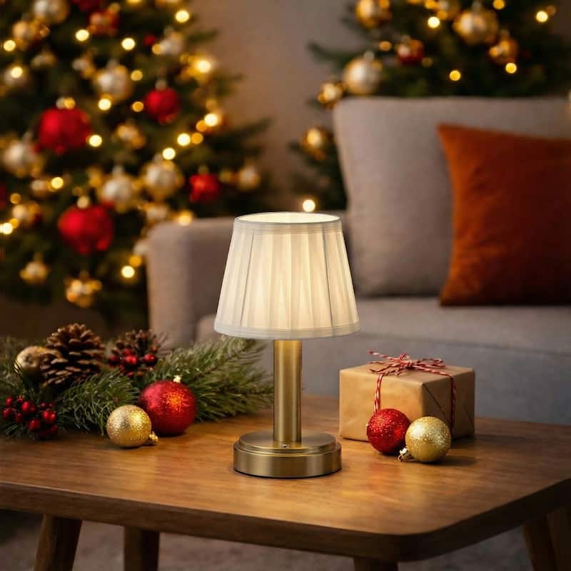 Modern Type-C Rechargeable LED Table Lamp Dimmable Touch Control with Fabric Shade For Bedroom Living Room - W6'' - Antique Brass