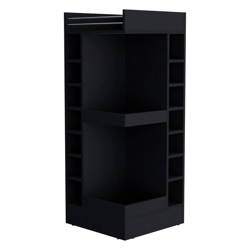 FM FURNITURE Lamer Corner Bar Cabinet with Wine Rack and Open Shelf, Black - Black