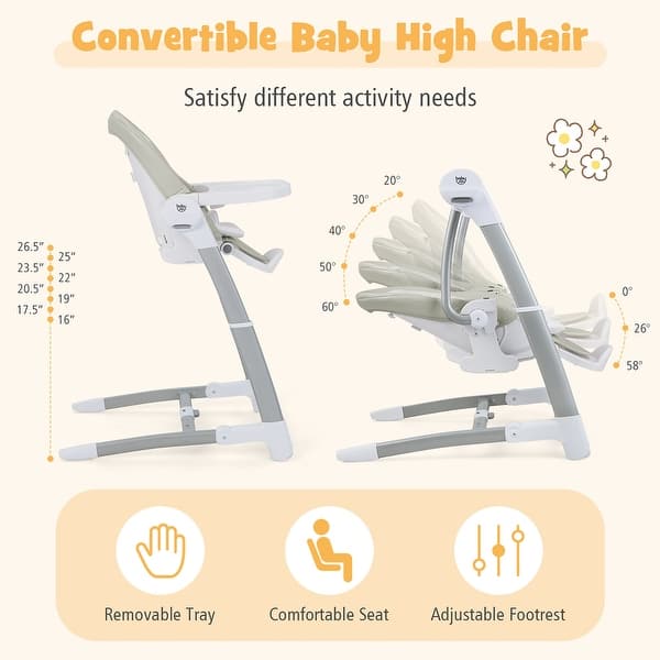 dimension image slide 2 of 3, Babyjoy 3-in-1 Baby Swing & High Chair with 8 Adjustable Heights &