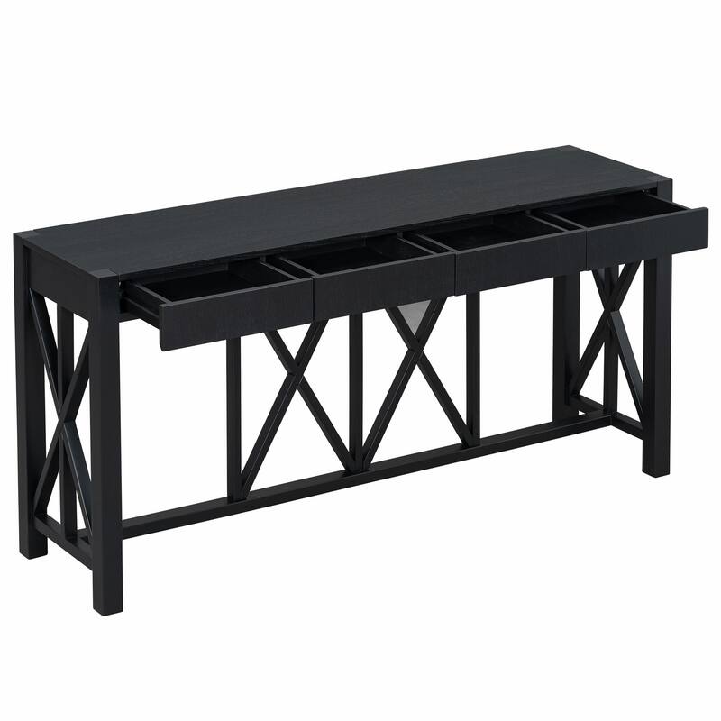 60" Acacia Veneer Console Table with 4 Spacious Drawers