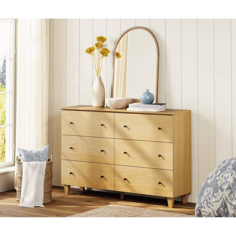 Wood Dresser with 6 Drawers for Bedroom, Closet, Nursery - Oak - 6-drawer