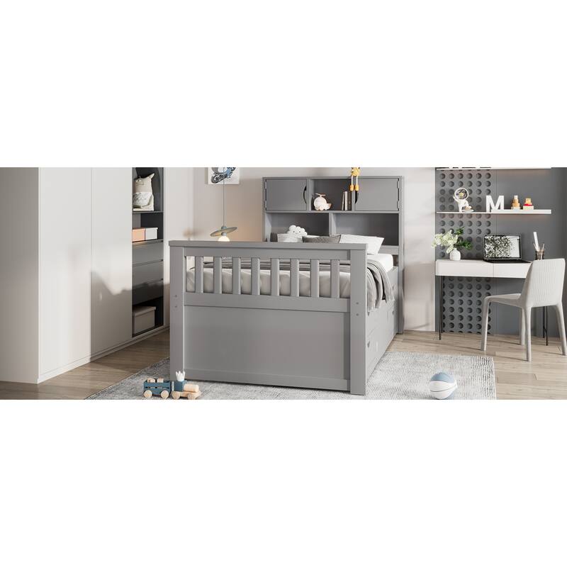 Roomfitters Twin Captain Platform Bed with Bookshelf Headboard and 4 Drawers