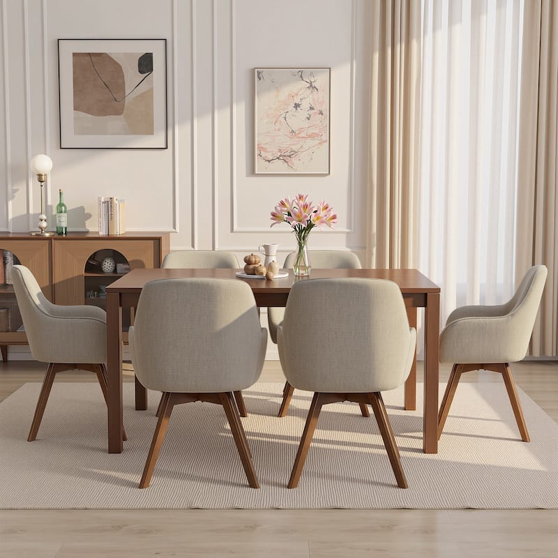 Swivel Upholstered Dining Chair Set of 2 Armchair with Beech Wood Legs - 33.3" H x 23.2" W x 22.4" D