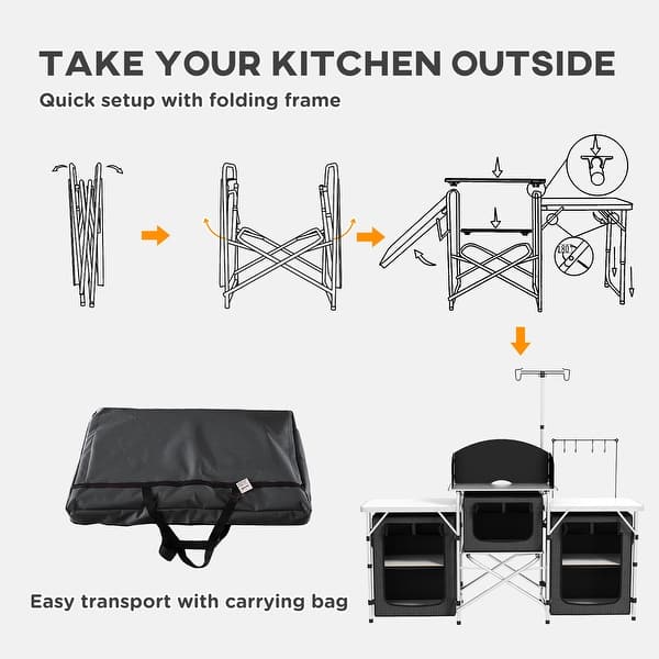 Outsunny 6' Aluminum Portable Fold-Up Camping Kitchen With Windscreen And 5 Enclosed Cupboards