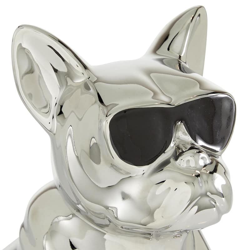 Ceramic Bulldog Decorative Sculpture with Sunglasses - Silver, Gold - CosmoLiving by Cosmopolitan