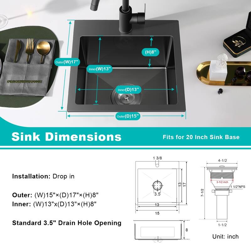 Single Bowl Kitchen Sink, 304 Stainless Steel Small Sink