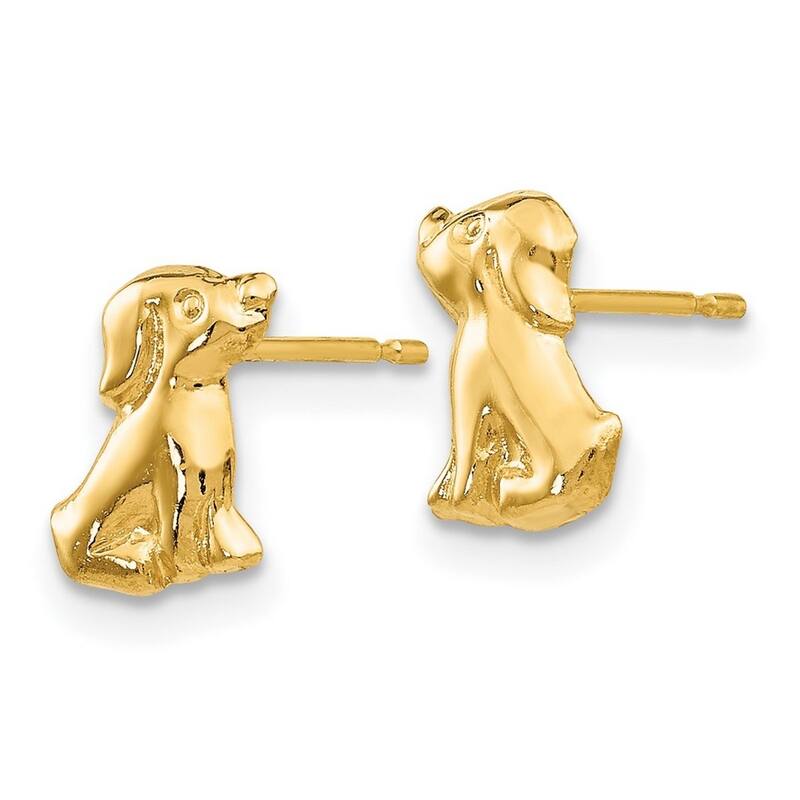 Curata Solid 14k Yellow Gold Childrens Polished Dog Post Earrings (5mmx8mm) - Orange