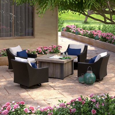 Deco 5 Piece Sunbrella Outdoor Patio Motion Fire Chat Set