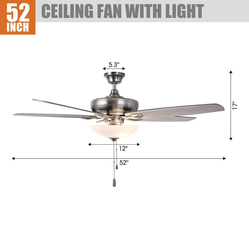 52-in Antique Silver Opal Glass Ceiling Fan with Light and Pull Chain