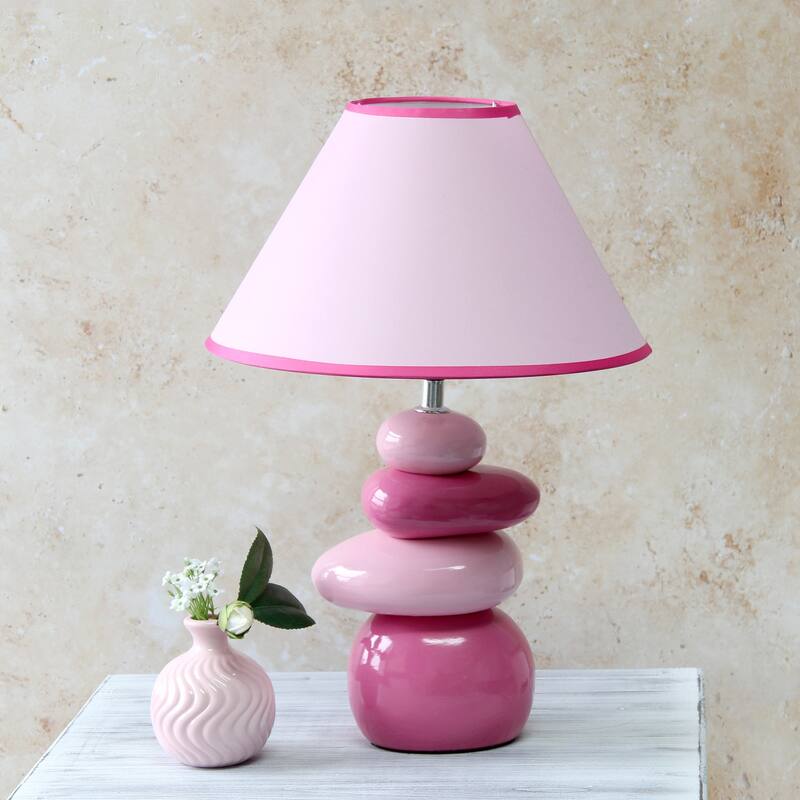 Stack Stone Table Lamp - Ceramic Accent Lamp for Bedroom Living Room Decor - Pink Finish 17.25 Inch