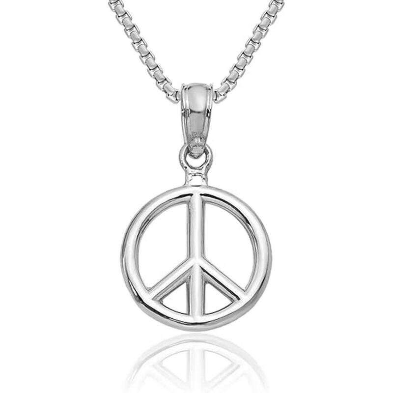Curata 10k or 14k Yellow or White Gold 18" Small Polished Peace Symbol Necklace - 17.5x10mm - 10k - White