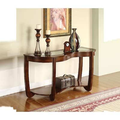 Sleek Sofa Table with Open Bottom Shelf and Glass Insert Top for Stylish Living Room Decor
