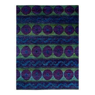 Hand Knotted Contemporary Overdyed Wool Purple Area Rug - 9' 0" x 12' 0"