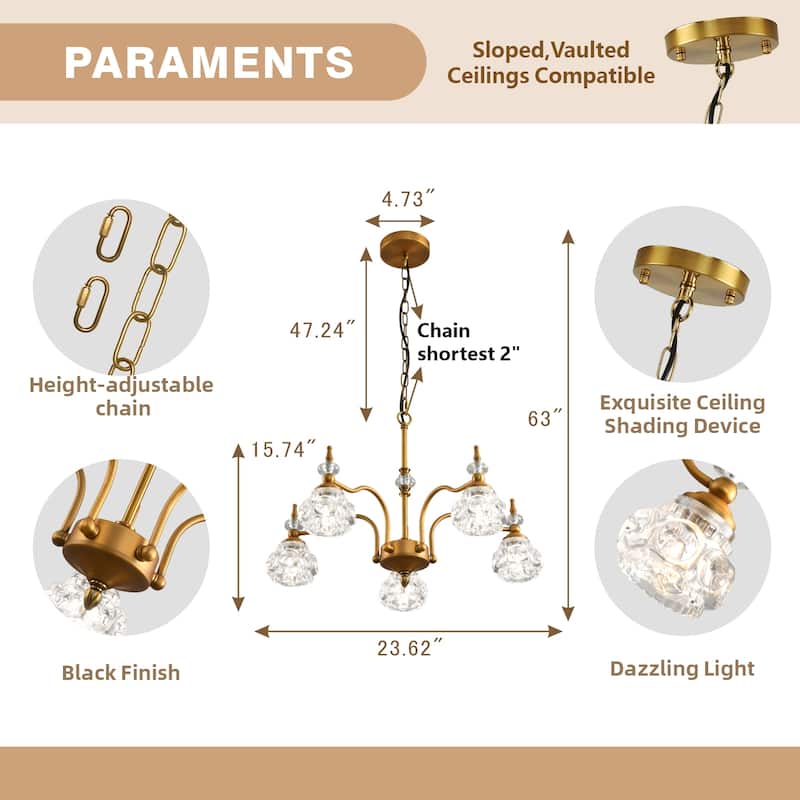 Modern Crystal Glass Shade 5-Light Chandelier