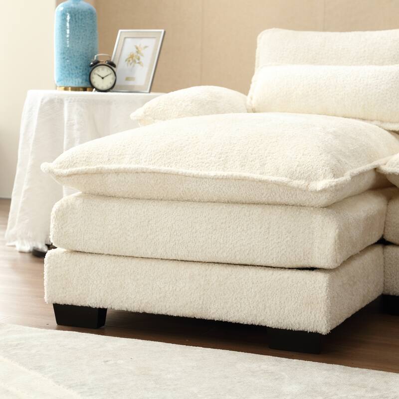Beige 110.63'' Modern U-Shaped Chenille 4 Seater Sectional Sofa with Double Cushions, 2 Chaise and High-Density Foam